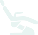 Light blue outline of a reclined dental chair, shown from the side, on a white background.