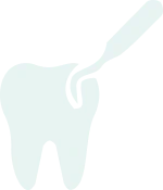 Light blue outline of a tooth with a dental tool next to it, suggesting dental care or a dental procedure.