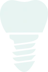 A light blue, stylized dental implant icon with a rounded top and screw-like bottom on a white background.